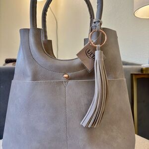 Gray Women’s Tote Bag with Tassel Accent